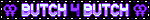 Butch4butch stamp A blinkie that says "butch4butch". It has a black background with white and purple edges and two purple interlocking female symbols on each side