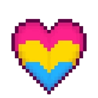 Pan pride Gif shaped like a heart, bobbing up and down. It displays the pansexual pride flag